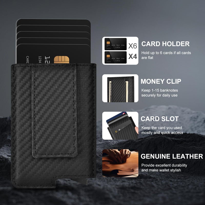 Dinghao RFID Blocking Slim Money Clip Aluminum Wallet Minimalist Automatic Pop-up Card Case (carbon fiberblack) - Image 3